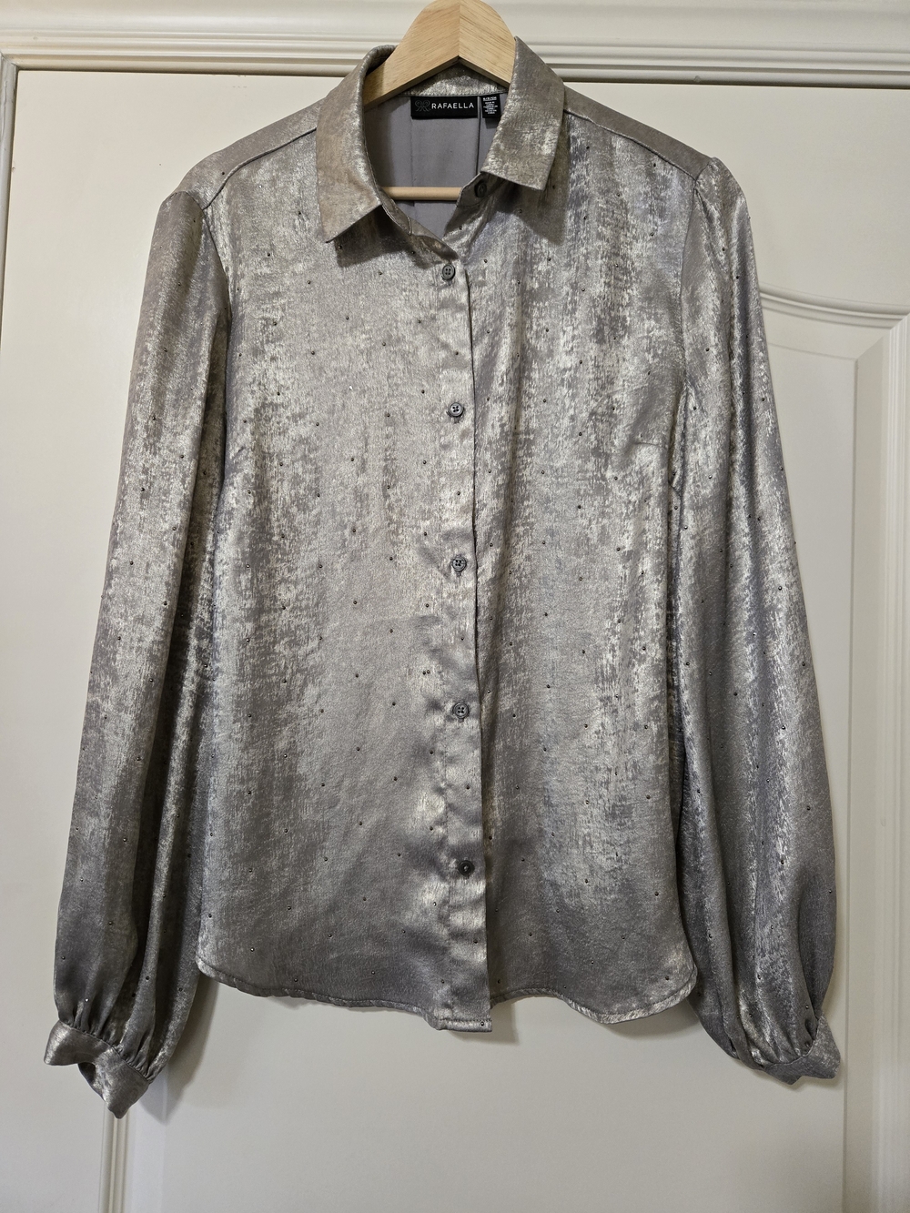 Rafaella Women's Metallic Silver Button-Front Shirt